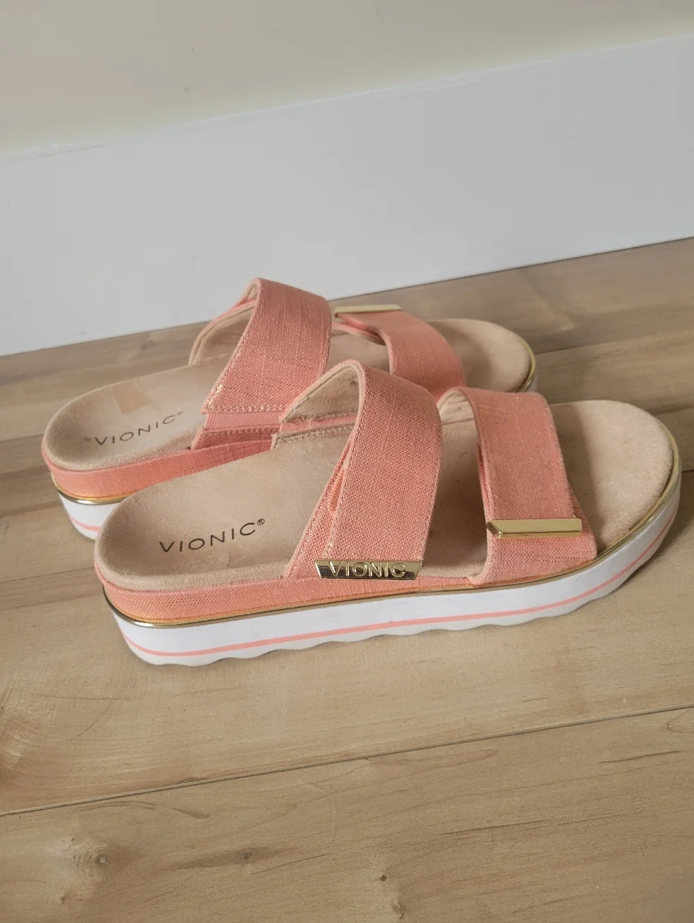 Vionic Women's Brandie Slide Roze Pink Linen Metallic Sandal Size 10 - Picture 2 of 8